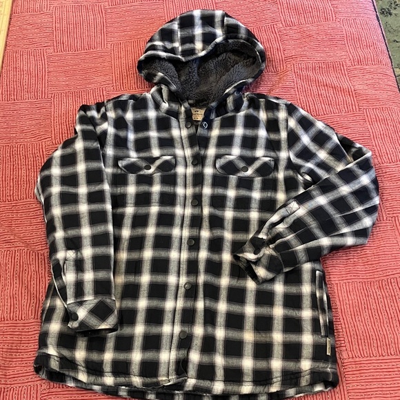 Teen boy medium size Black /White Plaid Hooded Jacket ( or fits women’s small) - Picture 1 of 13